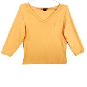 Ralph Lauren Sport Shirt Girls Extra Large Orange V Neck 3/4 Sleeve Pullover